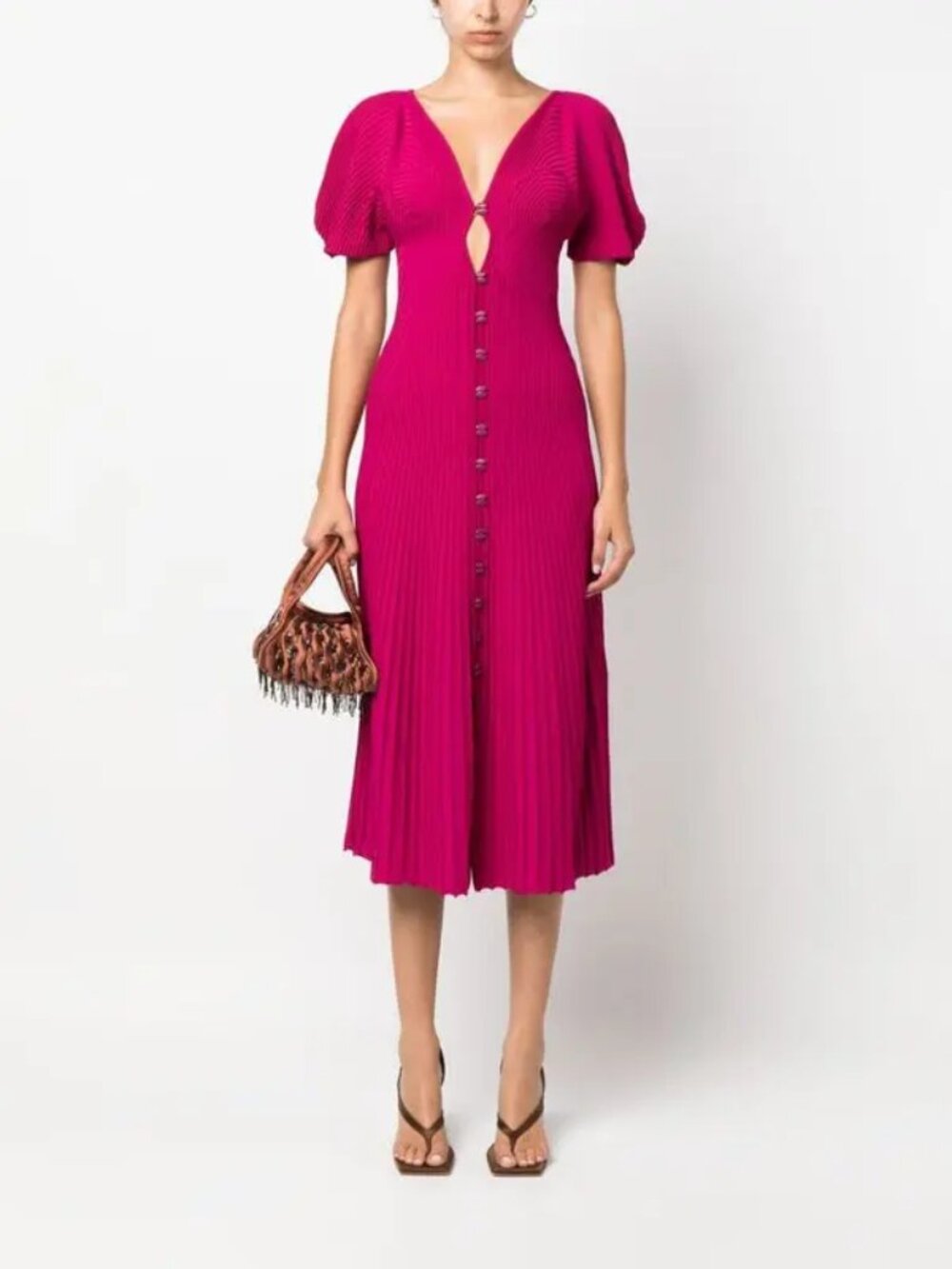 Cult Gaia Halsey Rib-Knit Button-Front Midi Fit and Flare Dress NWOT